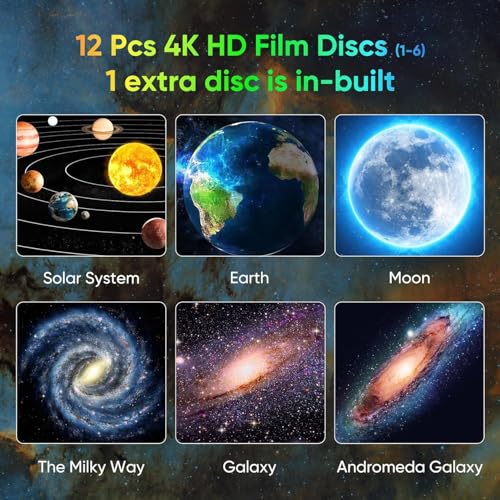 Shopper52 360° Rotating Galaxy Star Projector Night Light, 3-Speed Control with Timer, White Space Theme Mood Lamp for Bedroom, 12 Replaceable Projection Discs - Image 5