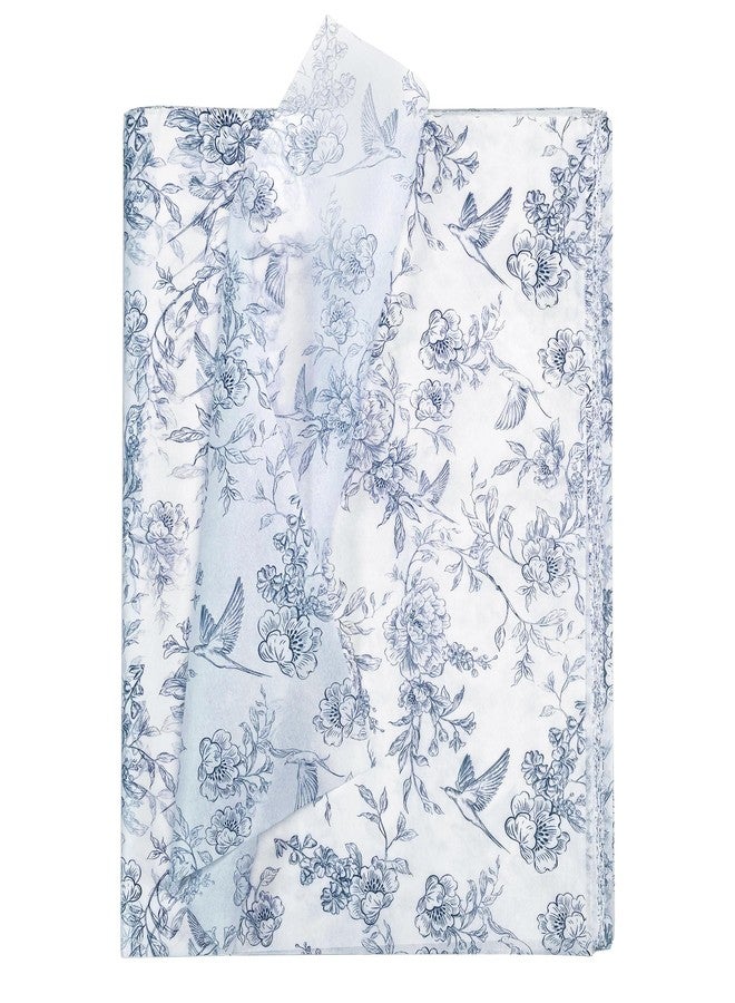 ROSYJUNE 120 Sheets Vintage Floral Tissue Paper, 20" x 14" Blue and White Tissue Paper for Gift Bags, Wrapping Tissue Paper for Flowers Packaging Birthday Wedding Art Crafts Decoration - Image 1