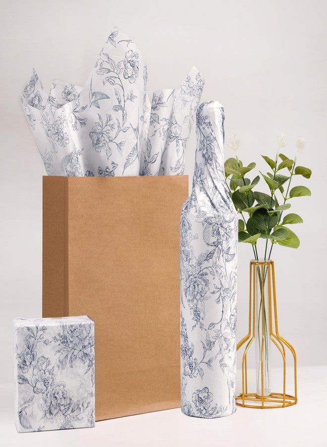 ROSYJUNE 120 Sheets Vintage Floral Tissue Paper, 20" x 14" Blue and White Tissue Paper for Gift Bags, Wrapping Tissue Paper for Flowers Packaging Birthday Wedding Art Crafts Decoration - Image 3