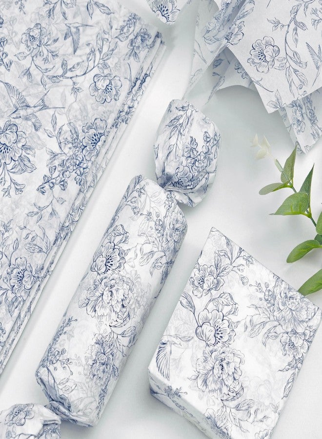 ROSYJUNE 120 Sheets Vintage Floral Tissue Paper, 20" x 14" Blue and White Tissue Paper for Gift Bags, Wrapping Tissue Paper for Flowers Packaging Birthday Wedding Art Crafts Decoration - Image 5