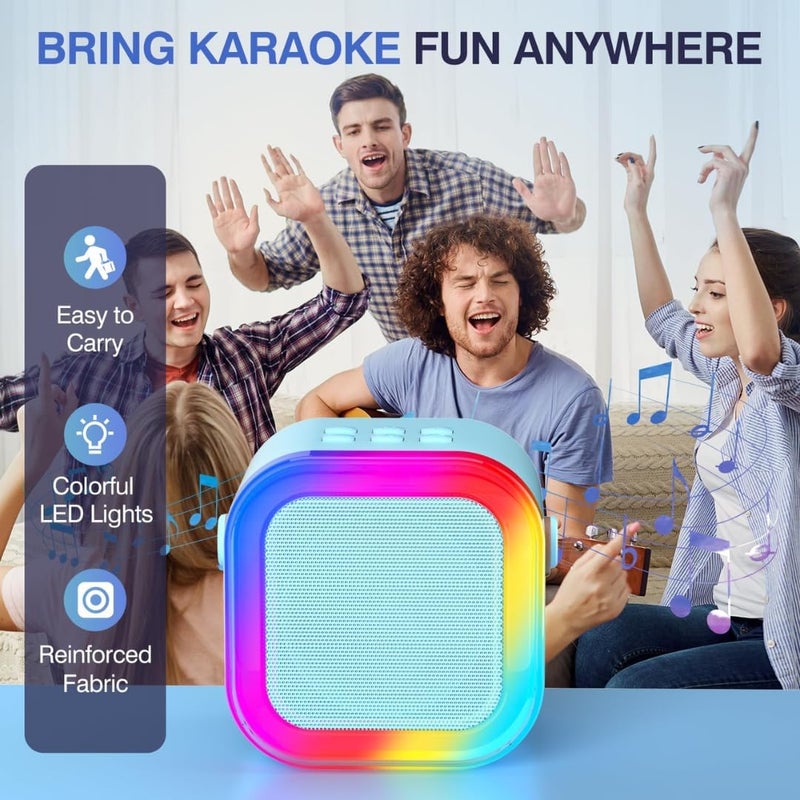 MB® Karaoke Machine for Kids, RECHARGEABLE Mini Portable Bluetooth Speaker with 2 Wireless Microphones, Mini Kids Karaoke Machine (BLUE) - Image 3