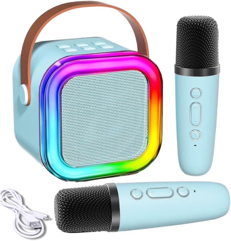MB® Karaoke Machine for Kids, RECHARGEABLE Mini Portable Bluetooth Speaker with 2 Wireless Microphones, Mini Kids Karaoke Machine (BLUE) - Image 1