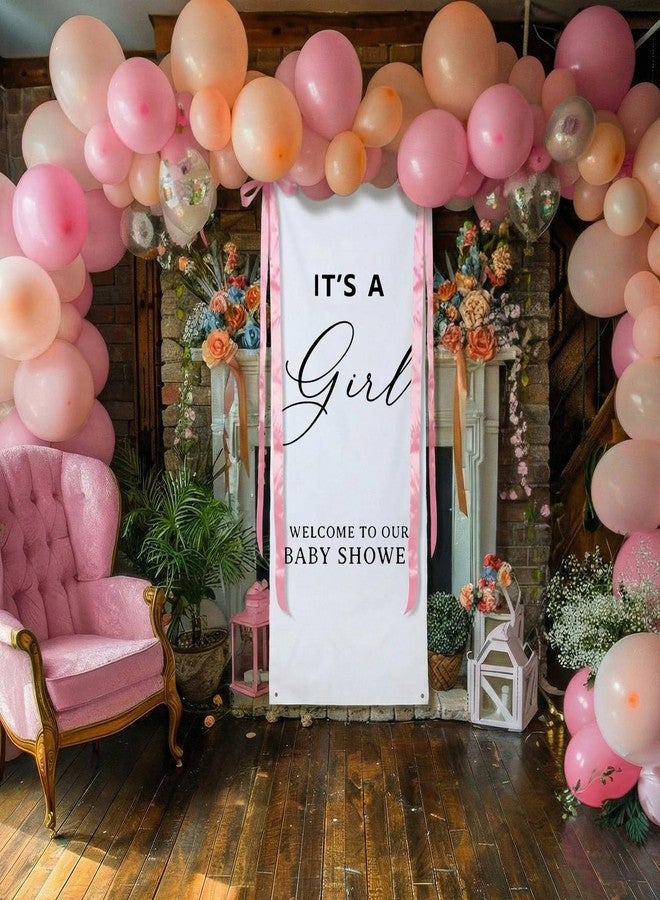 اودين لافتة من الخيش مقاس 24 × 60 بوصة من أودين، مكتوب عليها "إنها فتاة"، خلفية قماشية لحفل استقبال المولود الجديد مع شرائط وخطافات وردية، لافتة دعائم تصوير ريفية بوهيمية لحفل الكشف عن جنس المولود، تُعلق على الحائط، ديكور داخلي وخارجي - Image 5