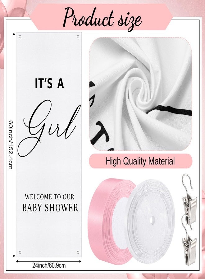 اودين لافتة من الخيش مقاس 24 × 60 بوصة من أودين، مكتوب عليها "إنها فتاة"، خلفية قماشية لحفل استقبال المولود الجديد مع شرائط وخطافات وردية، لافتة دعائم تصوير ريفية بوهيمية لحفل الكشف عن جنس المولود، تُعلق على الحائط، ديكور داخلي وخارجي - Image 2