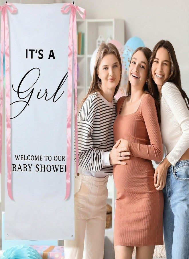 اودين لافتة من الخيش مقاس 24 × 60 بوصة من أودين، مكتوب عليها "إنها فتاة"، خلفية قماشية لحفل استقبال المولود الجديد مع شرائط وخطافات وردية، لافتة دعائم تصوير ريفية بوهيمية لحفل الكشف عن جنس المولود، تُعلق على الحائط، ديكور داخلي وخارجي - Image 3