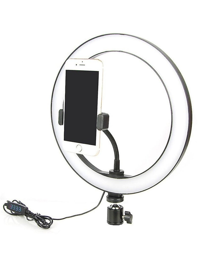 حلقة مصباح إضاءة بضوء LED للتصوير الفوتوغرافي ضوء دافئ/طبيعي/بارد,إضاءة بمصباح LED لتصوير الفيديو مزودة بمحول ذي رأس كروي لحامل الهاتف أبيض/ أسود - Image 1