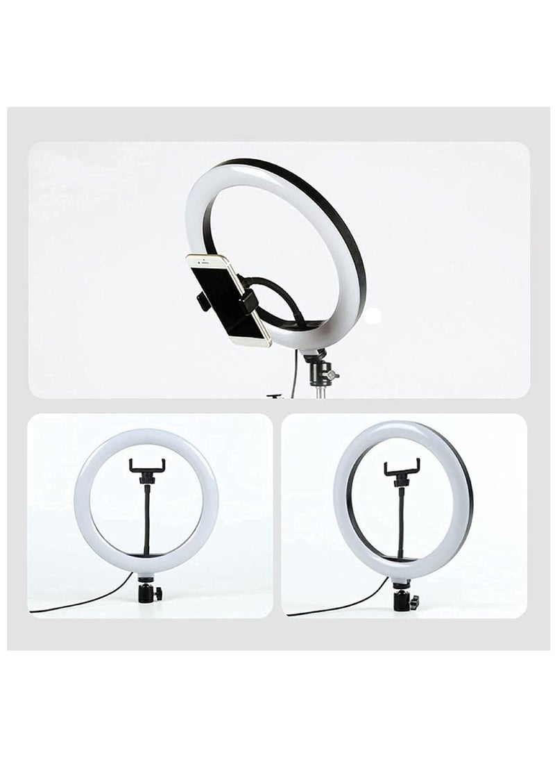 حلقة مصباح إضاءة بضوء LED للتصوير الفوتوغرافي ضوء دافئ/طبيعي/بارد,إضاءة بمصباح LED لتصوير الفيديو مزودة بمحول ذي رأس كروي لحامل الهاتف أبيض/ أسود - Image 5