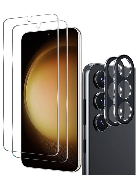 2 حزمة حامي شاشة لهاتف Samsung Galaxy S23 وحامي عدسة الكاميرا 2 حزمة، مقاوم للخدوش، وداعم للحافظة، ومصنوع من زجاج مقوى بقوة 9H لهاتف S23 بحجم 6.1 بوصة.