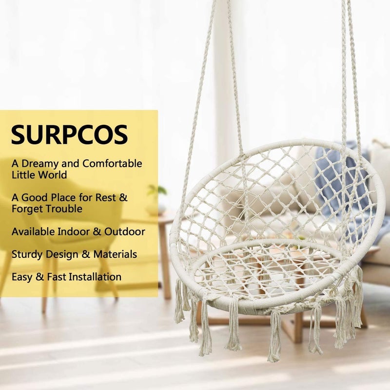 DD TK Patio Large Hammock Chair Macrame Swing Chair with Cushion and Hanging Hardware Kits,Knitted Mesh Rope Swing Chair for Indoor,Outdoor,Home,Bedroom,Patio,Yard,Deck,Garden - Image 5