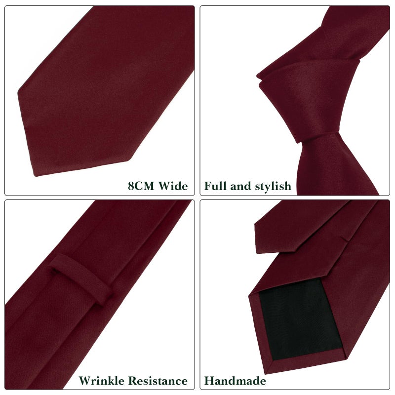 Puistr Men's Ties Solid Pure Color 3.15" (8CM) Necktie Plain Formal Burgundy Ties For Men - Image 4