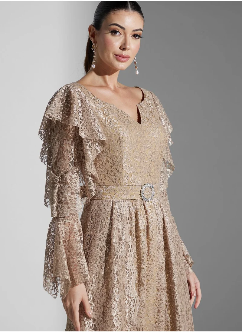 Iyra Frill Sleeve Ring Detail Dress