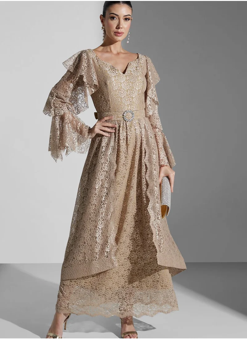 Iyra Frill Sleeve Ring Detail Dress