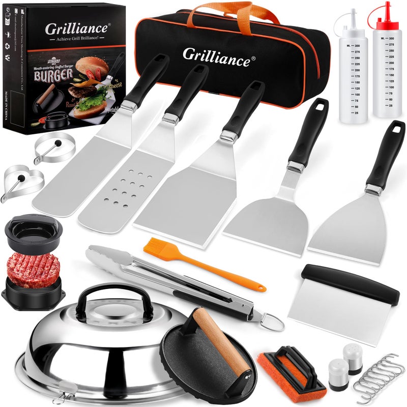 Grilliance 27pcs Griddle Accessories Kit for Blackstone, Professional Hibachi Flat Top Grill Tools, Enlarged Spatula Gift Set with Basting Coverï¼ŒBurger Press Patty Maker for Outdoor BBQ Teppanyaki - Image 1