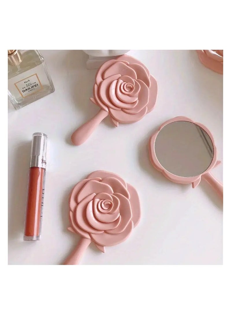 LANGMANNI Vintage Rose Handheld Mirror With Handle, Makeup Compact Hand Mirrors Travel Small Purse Mirrors, Hand Held Pocket Mirrors For Women - Image 1