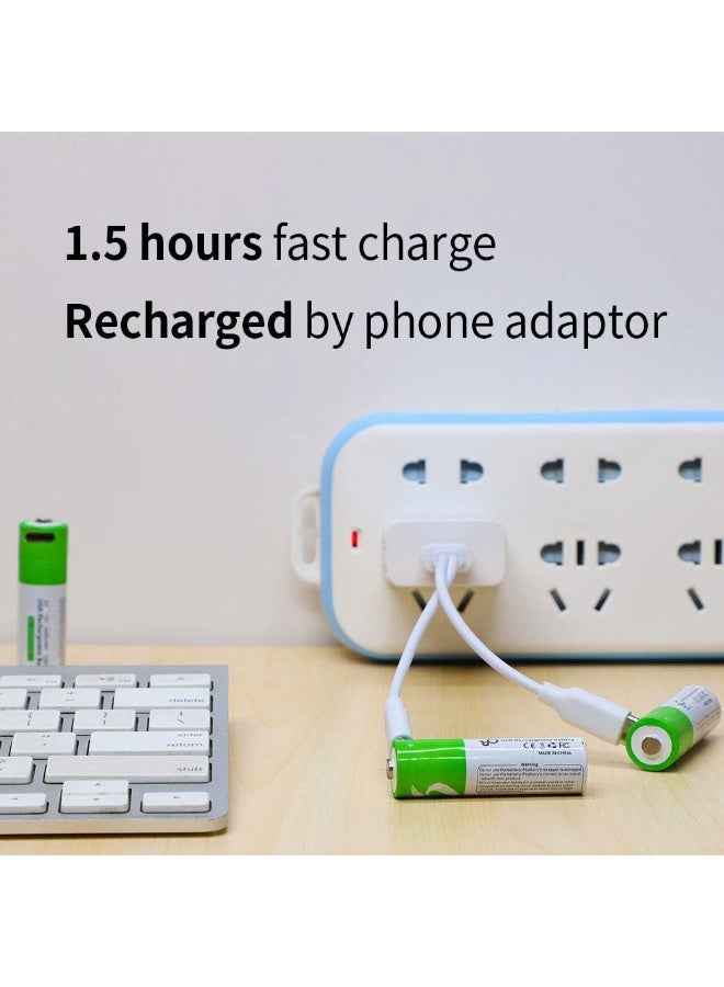 USB AA Lithium ion Rechargeable Battery, High Capacity 1.5V 2600mWh Rechargeable AA Battery, 1.5 H Fast Charge, 1200 Cycle with Type C Port Cable, Constant Output,4-Pack - Image 4