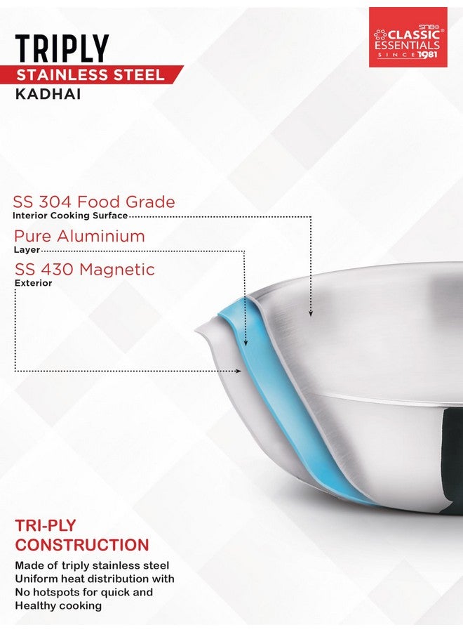 CLASSIC ESSENTIALS Triply Stainless Steel Kadai | Induction Friendly | Nonstick 3-Layer Body,100% Toxin-Free, No Chemical Coating - Silver (Large - 26cm, 3.2L - for 5-6 People) - Image 4