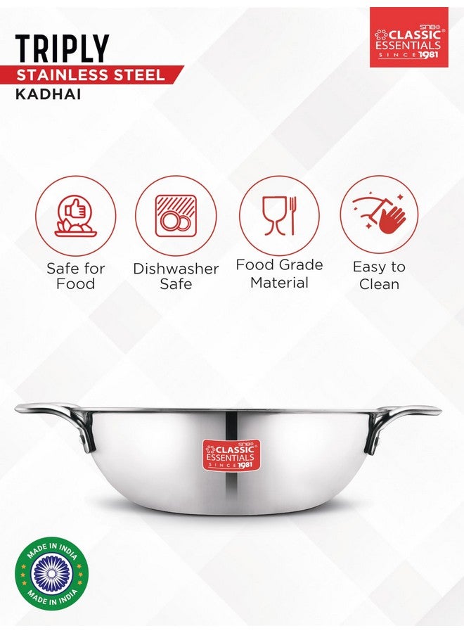 CLASSIC ESSENTIALS Triply Stainless Steel Kadai | Induction Friendly | Nonstick 3-Layer Body,100% Toxin-Free, No Chemical Coating - Silver (Large - 26cm, 3.2L - for 5-6 People) - Image 2