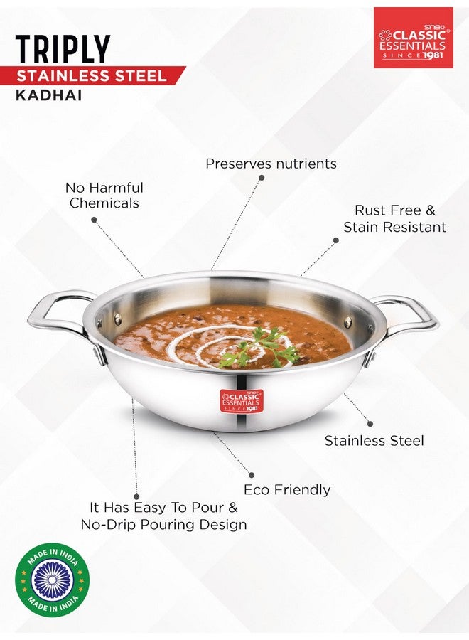 CLASSIC ESSENTIALS Triply Stainless Steel Kadai | Induction Friendly | Nonstick 3-Layer Body,100% Toxin-Free, No Chemical Coating - Silver (Large - 26cm, 3.2L - for 5-6 People) - Image 3