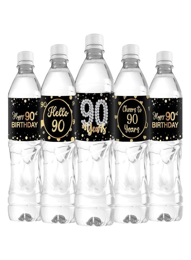 WIDEIDEAL 33Pcs Happy 90th Birthday Water Bottle Labels Cheers to 90 Years Stickers for 90th Wedding Anniversary Party Labels Sign Black - Image 1