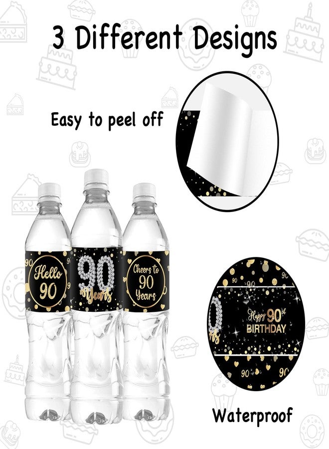 WIDEIDEAL 33Pcs Happy 90th Birthday Water Bottle Labels Cheers to 90 Years Stickers for 90th Wedding Anniversary Party Labels Sign Black - Image 3
