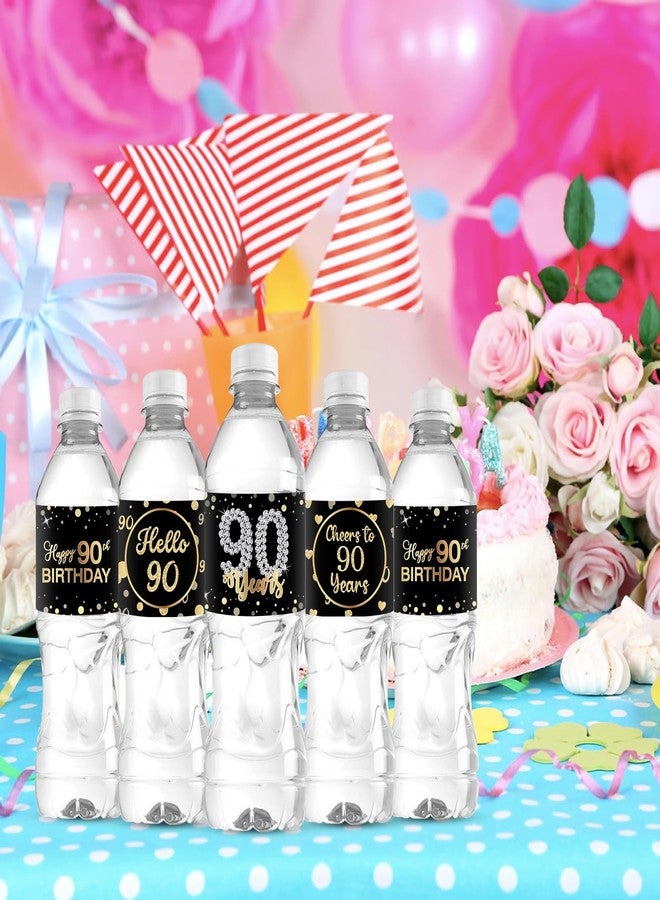 WIDEIDEAL 33Pcs Happy 90th Birthday Water Bottle Labels Cheers to 90 Years Stickers for 90th Wedding Anniversary Party Labels Sign Black - Image 4