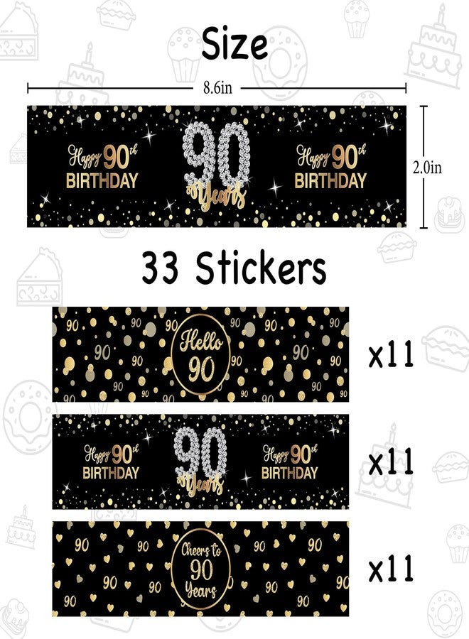WIDEIDEAL 33Pcs Happy 90th Birthday Water Bottle Labels Cheers to 90 Years Stickers for 90th Wedding Anniversary Party Labels Sign Black - Image 2