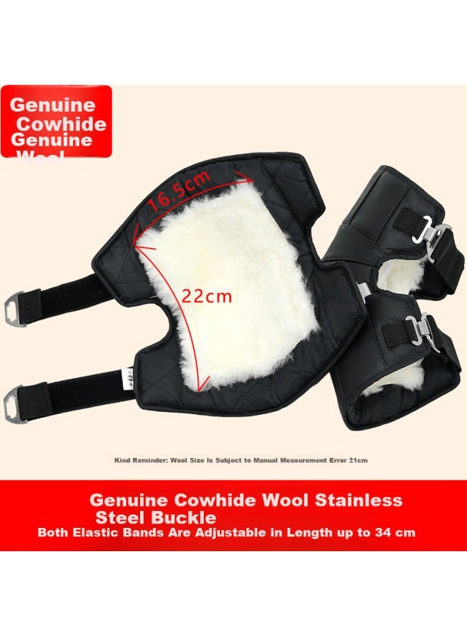 Ousen Winter Genuine Leather Wool Motorcycle Knee Pads Waterproof Windproof Cold-resistant Thickened Leg Warmers - Image 2