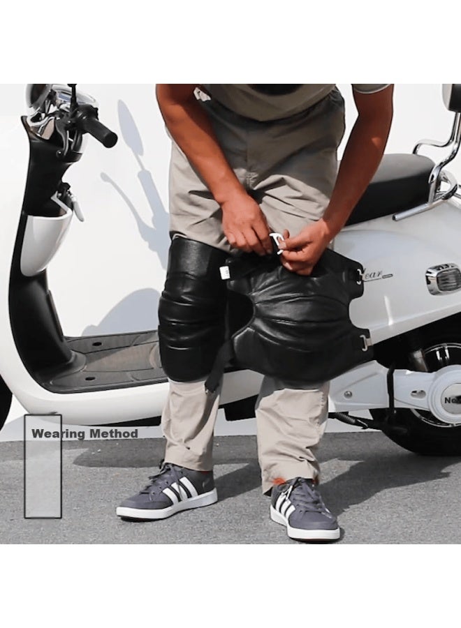 Ousen Winter Genuine Leather Wool Motorcycle Knee Pads Waterproof Windproof Cold-resistant Thickened Leg Warmers - Image 1