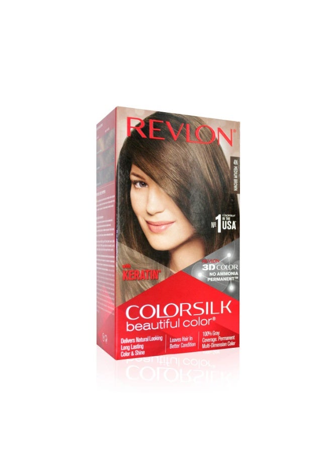 Revlon ColorSilk Permanent Hair Color For Women, Salon Perfect Hair Colour at Home with 100% Grey Coverage | Pro-Keratin & No Ammonia | Up to 8 Weeks of Colour | Shade - Medium Brown 4N (Pack of 1) - Image 2