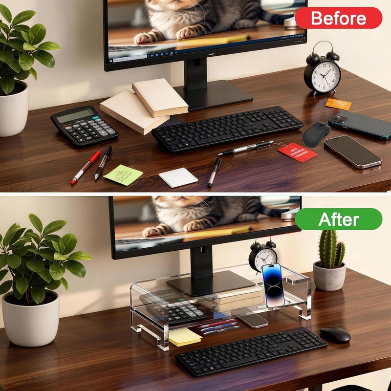 Beimu Instant order available stock Acrylic Monitor Stand Riser L16''xW7.5''xH4.7'' 2-Tier Acrylic Laptop Stand Clear Computer Stand Laptop Riser with Storage Desk Organizer Accessories for Home and Office Simple multi-color universal build - Image 5