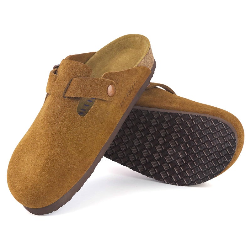 illimite أحذية كلوغ جلدية سويدية للنساء والرجال مع قاعدة قدم من الفلين وصنادل جلدية ونعال بطاطا مع دعم للقوس وإبزيم قابل للتعديل