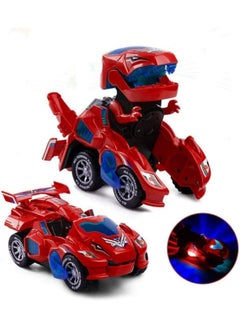 Transforming Dinosaur Car Toys, Sound and LED Transforming Dinosaur Car, 2 in 1 Automatic Dinosaur Transform Car Toy, Dinosaur Transformer Toy for 3-7 Year Old Boys Girls Kids