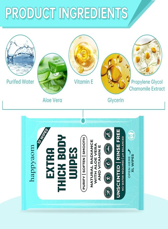 happyaom XL Shower Body Wipes (10 Packs) - 100 Ultra Thick Aloe Vera Wipes for Women, Men & Elderly - Adult Bathing, Rinse-Free, Disposable Washcloths - Image 3