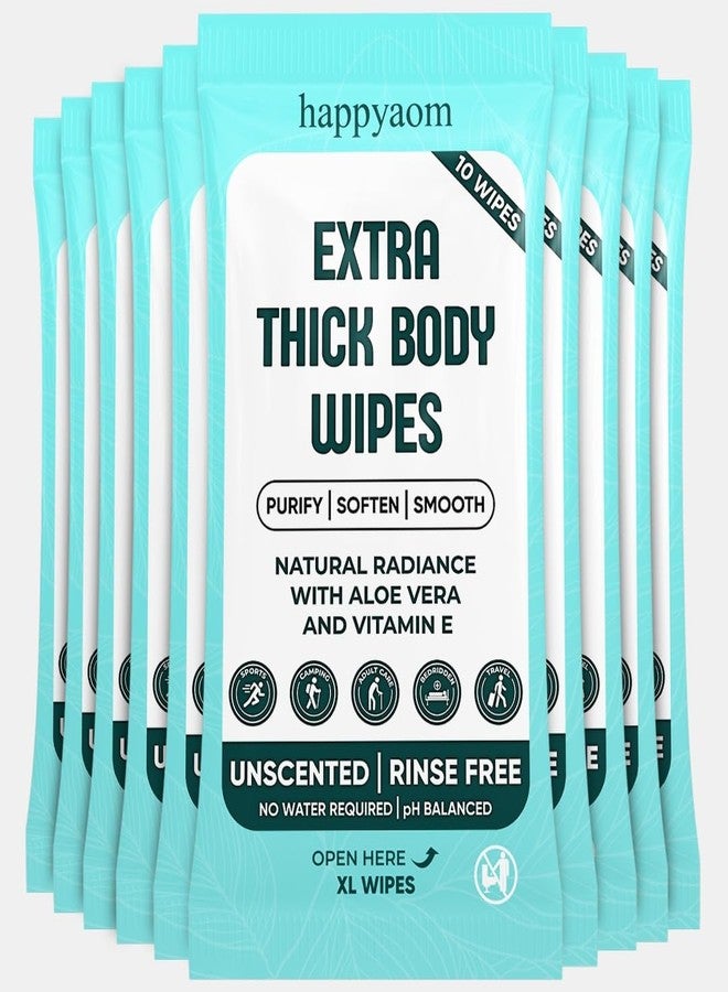 happyaom XL Shower Body Wipes (10 Packs) - 100 Ultra Thick Aloe Vera Wipes for Women, Men & Elderly - Adult Bathing, Rinse-Free, Disposable Washcloths - Image 1