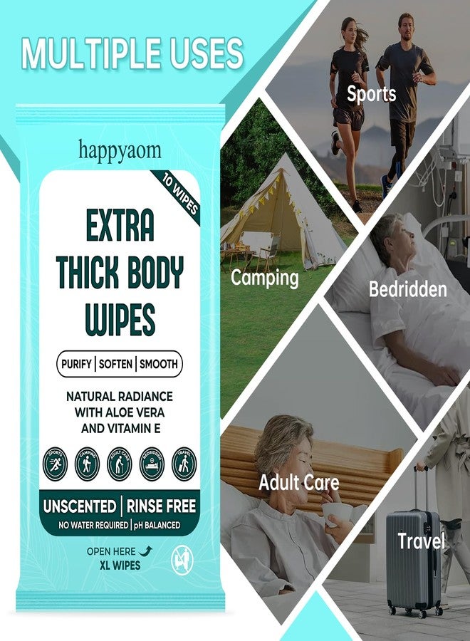 happyaom XL Shower Body Wipes (10 Packs) - 100 Ultra Thick Aloe Vera Wipes for Women, Men & Elderly - Adult Bathing, Rinse-Free, Disposable Washcloths - Image 2