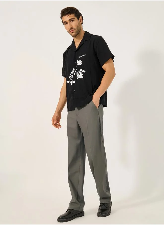ستايلي Mid Rise Wide Leg Linen Blend Trousers