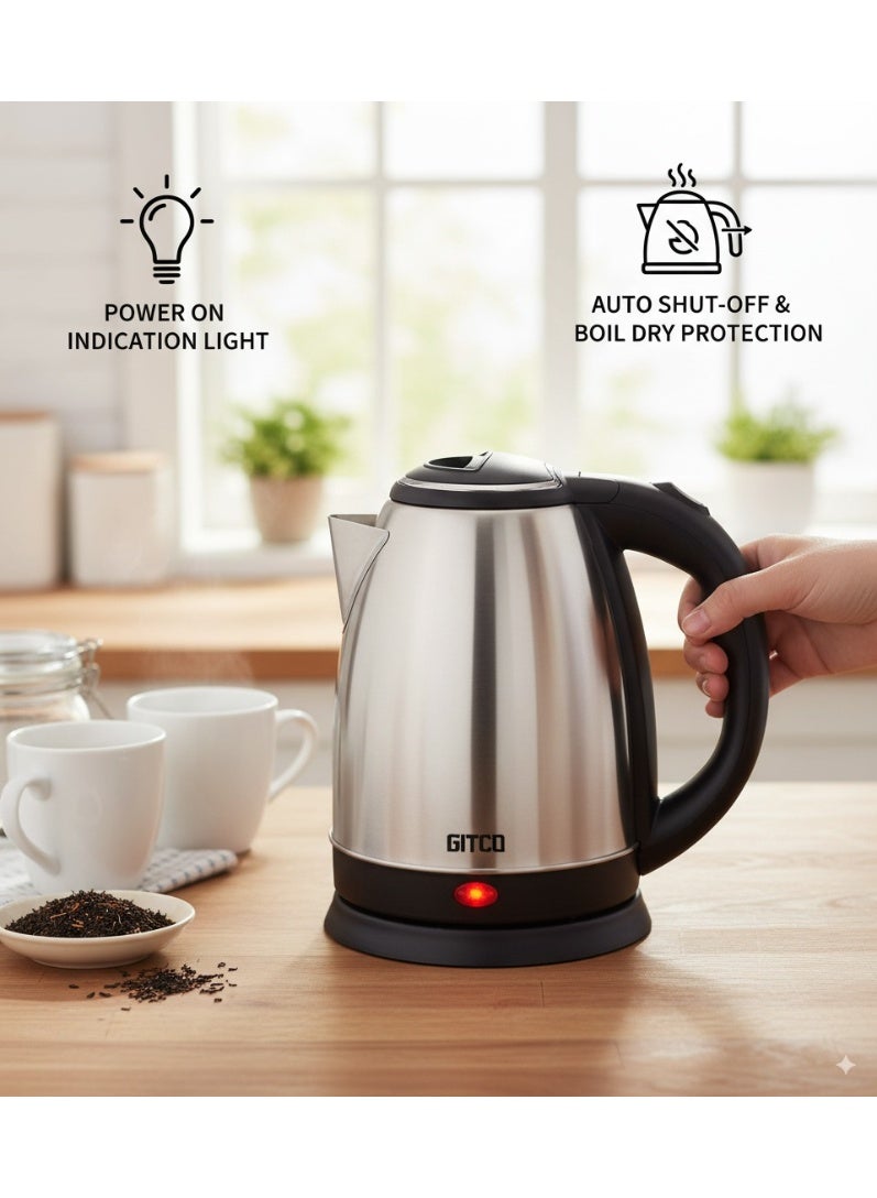 جيتكو غلاية كهربائية من الفولاذ المقاوم للصدأ بسعة 1.8 لتر مع إيقاف تلقائي، غليان سريع وحماية من الجفاف، قاعدة دوارة 360°، ضوء LED موديل GK2002 - Image 5
