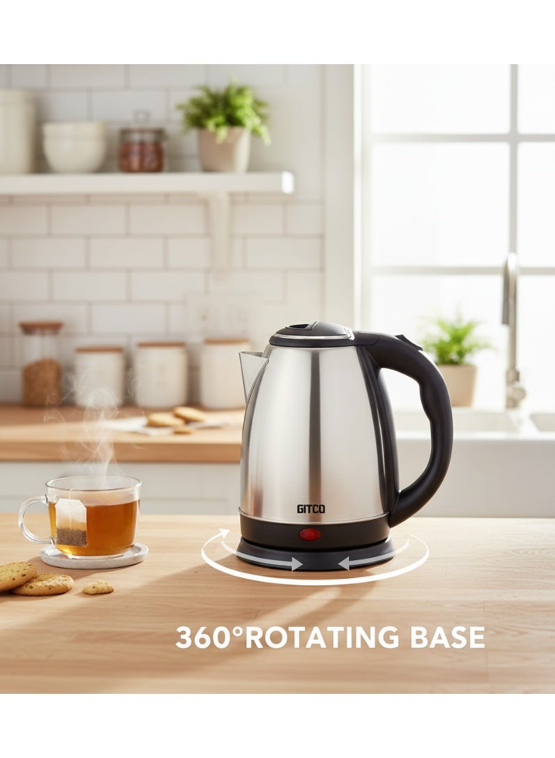 جيتكو غلاية كهربائية من الفولاذ المقاوم للصدأ بسعة 1.8 لتر مع إيقاف تلقائي، غليان سريع وحماية من الجفاف، قاعدة دوارة 360°، ضوء LED موديل GK2002 - Image 4