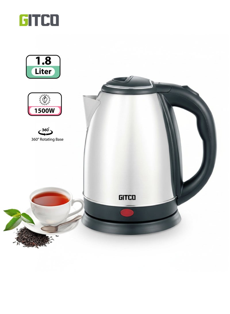 جيتكو غلاية كهربائية من الفولاذ المقاوم للصدأ بسعة 1.8 لتر مع إيقاف تلقائي، غليان سريع وحماية من الجفاف، قاعدة دوارة 360°، ضوء LED موديل GK2002 - Image 1