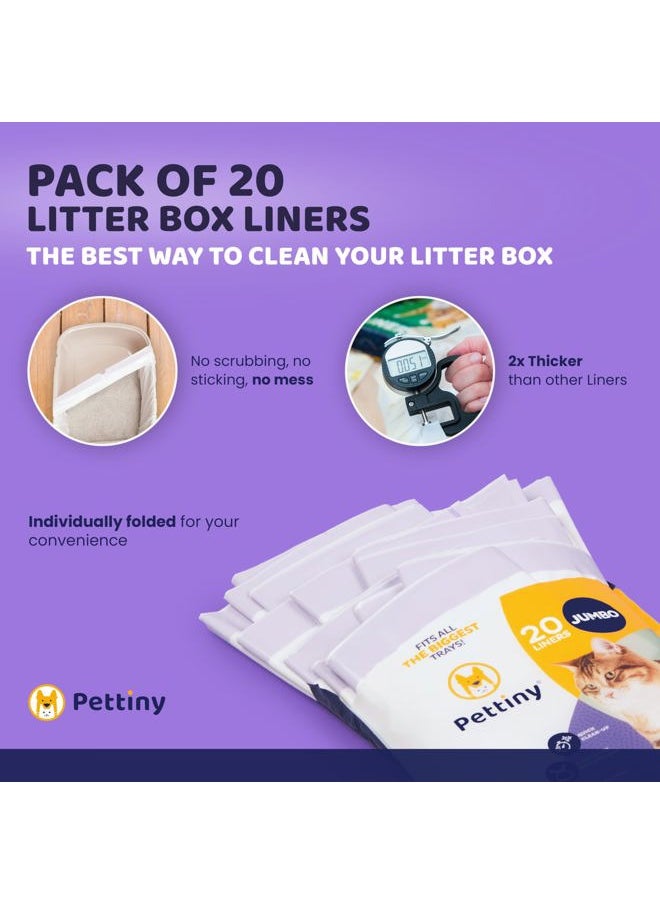 Pettiny - 20 Jumbo Litter Box Liners with Drawstrings - Scratch Resistant Cat Litter Bags for the Biggest Litter Pan - Image 1