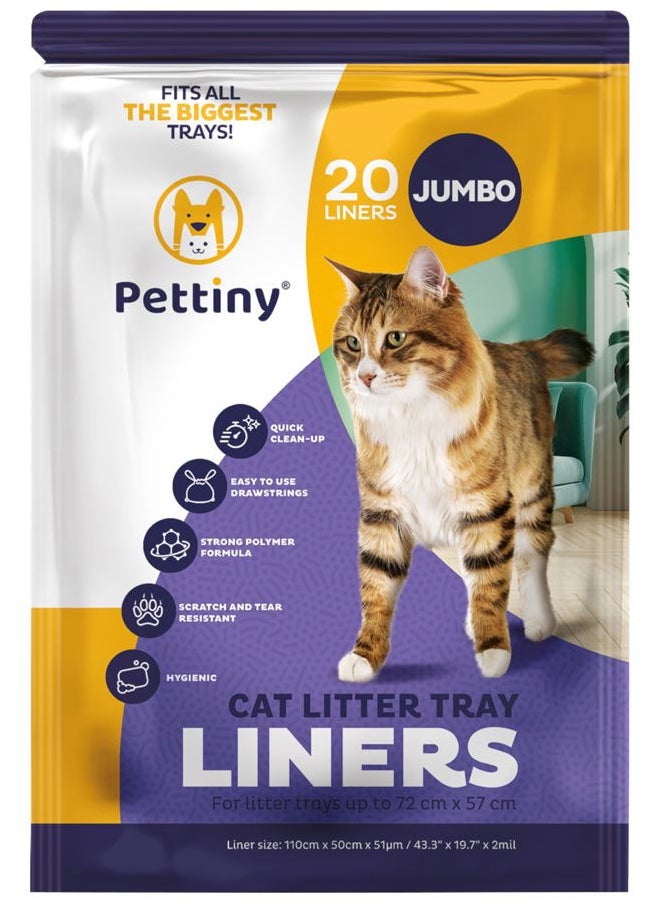 Pettiny - 20 Jumbo Litter Box Liners with Drawstrings - Scratch Resistant Cat Litter Bags for the Biggest Litter Pan - Image 1