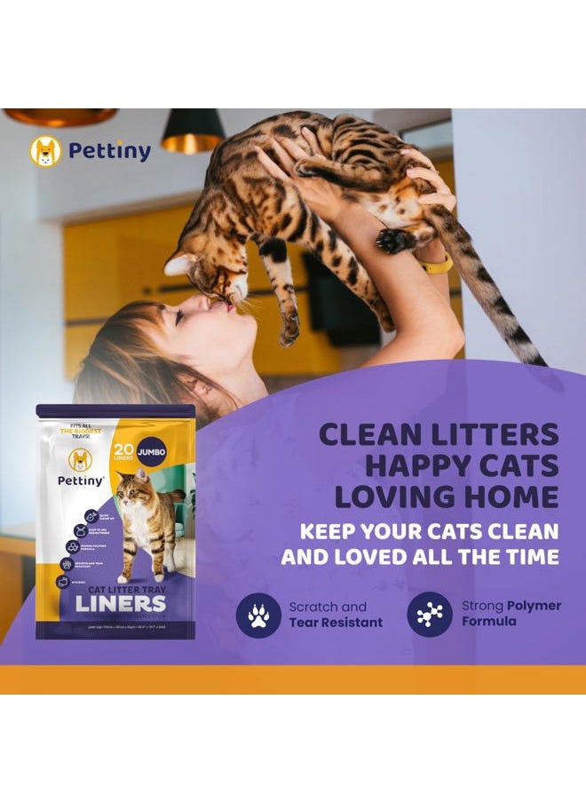 Pettiny - 20 Jumbo Litter Box Liners with Drawstrings - Scratch Resistant Cat Litter Bags for the Biggest Litter Pan - Image 1