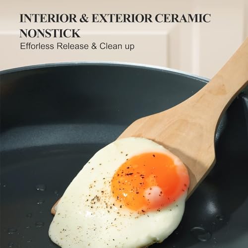 PRICUSIS Nonstick Ceramic Frying Pan with Lid, Non Toxic Skillet, Healthy Egg & Omelet & Chef's Pan, PTFE PFOA & PFAS Free, Induction Compatible (12Inch W/L) - Image 5