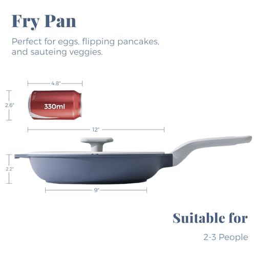 PRICUSIS Nonstick Ceramic Frying Pan with Lid, Non Toxic Skillet, Healthy Egg & Omelet & Chef's Pan, PTFE PFOA & PFAS Free, Induction Compatible (12Inch W/L) - Image 2