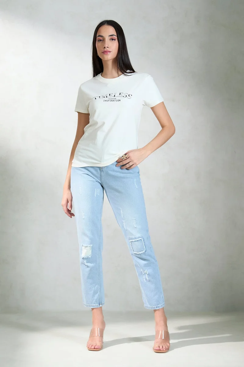 Virgio VIRGIO 100% Cotton Jersey Knit Cream Tee