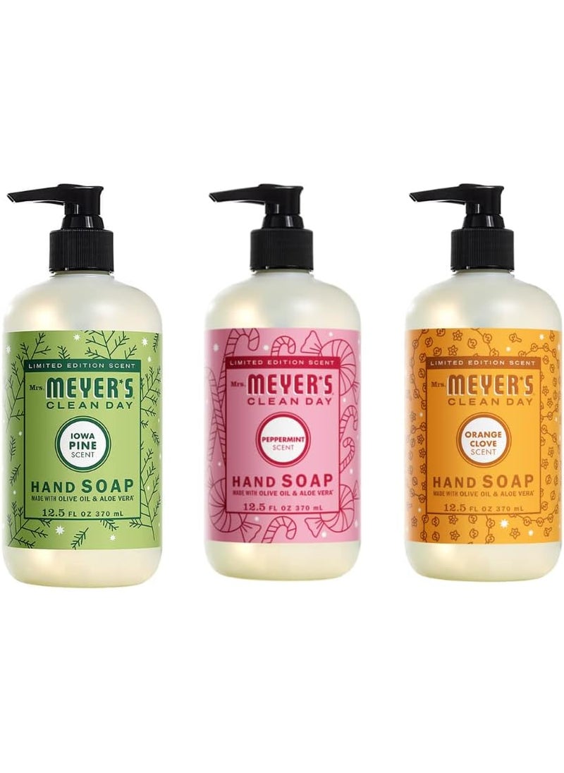 Mrs. Meyer's Clean Day MRS MEYERS CLEAN DAY Holiday Hand Soap Bundle Peppermint Iowa Pine and Orange Clove 125 Ounces each 