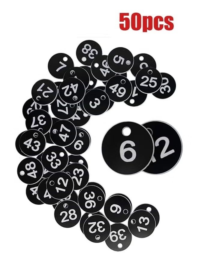 DURKU Plastic ID Number Tags, Engraved Tags Key Tags Without Key Rings for Locker Dorm Hotel Bar Restaurant Club Restaurant Table Numbers (1-50, Black) - Image 1