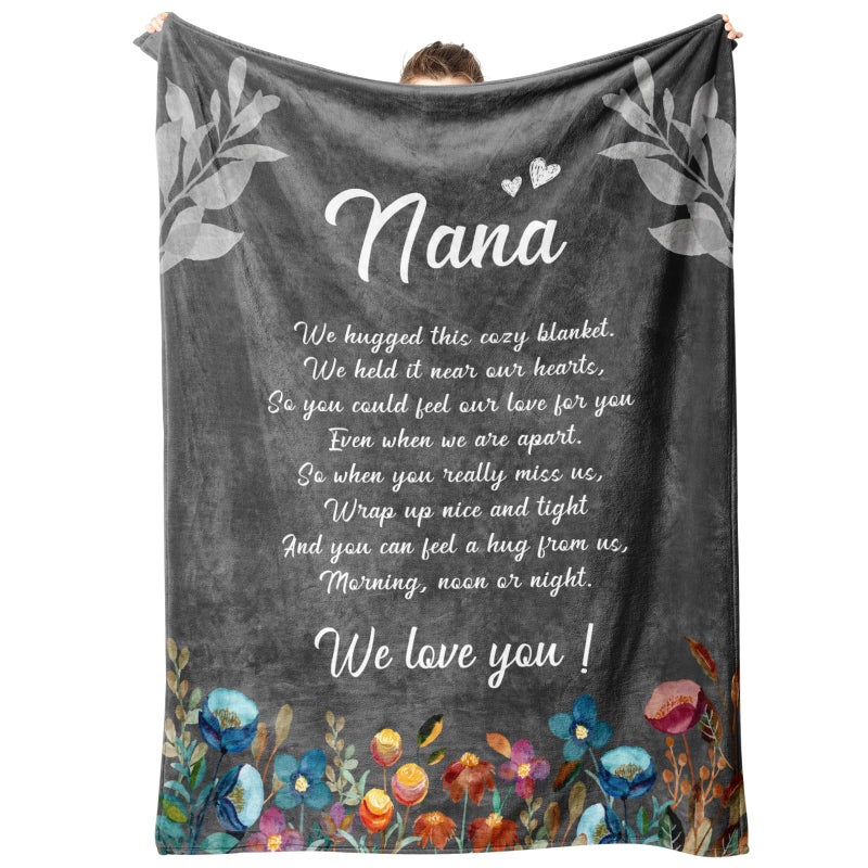 Afterprints Afterprints Nana Gifts  Nana Blanket with Flowers and Letter Print  Nana Birthday Gifts  Gifts for Nana from Grandkids on Christmas  Grandparents Day  Soft Throw Blankets 50"" x 60""  - Image 1