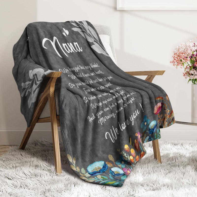 Afterprints Afterprints Nana Gifts  Nana Blanket with Flowers and Letter Print  Nana Birthday Gifts  Gifts for Nana from Grandkids on Christmas  Grandparents Day  Soft Throw Blankets 50"" x 60""  - Image 3