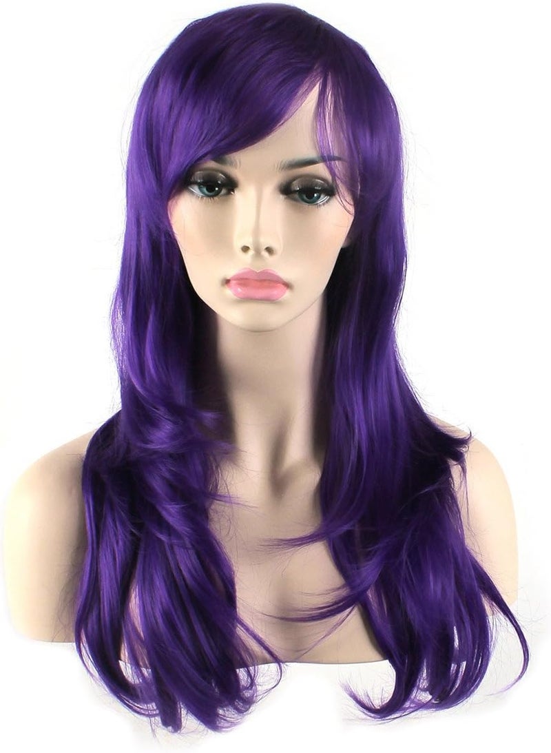 AK 28 inch Fashion Wigs Long Wavy Curly Hair Cosplay Wig (Purple) - Image 3